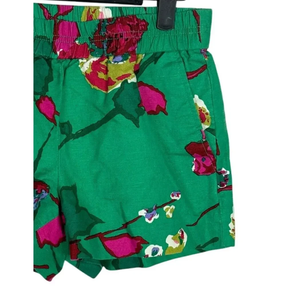 J. Crew Green Floral Print Athletic Shorts with Pink Accents